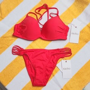 🌴 Bright 🌞 Coral Bikini 👙 S top / M bottom Kiki Rio Cheeky fit padded cups